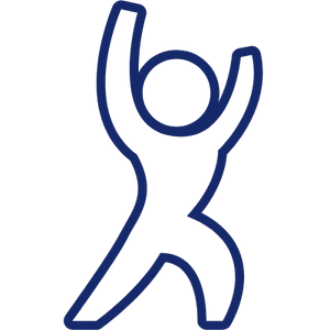 blue transparent icon of a person doing activities such as stretching