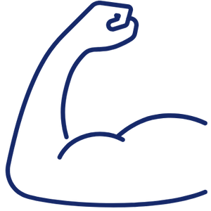 blue transparent icon of arms with muscles, durability