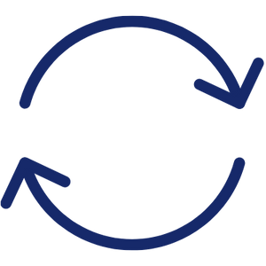 blue icon of two arrows moving clockwise, reproducible